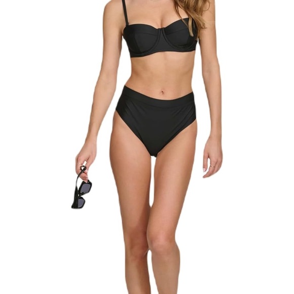DKNY Womens Classic Bandeau Two Piece Bikini Swimsuit Black Sz Small - Picture 1 of 5